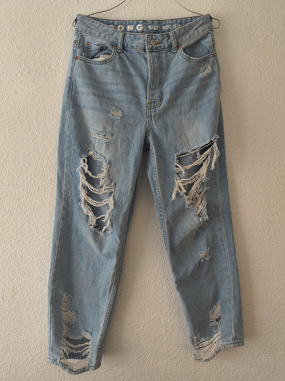 Baggy Distressed Light Blue Boyfriend Jeans - Unbranded